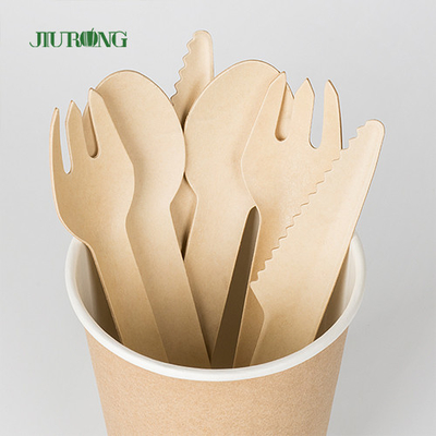 Ensemble jetable biodégradable fait sur commande de cuillère de fourchette de couteau de bagasse de canne à sucre de vaisselle plate de couverts