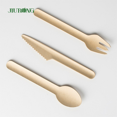 Ensemble jetable biodégradable fait sur commande de cuillère de fourchette de couteau de bagasse de canne à sucre de vaisselle plate de couverts