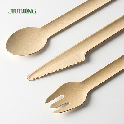 Ensemble jetable biodégradable fait sur commande de cuillère de fourchette de couteau de bagasse de canne à sucre de vaisselle plate de couverts