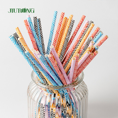 Papier biodégradable jetable coloré buvant Straw Striped Pattern Food Grade