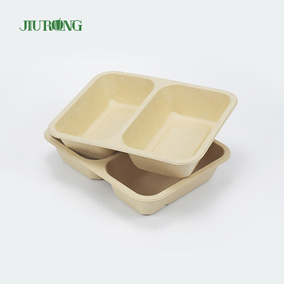 Conteneur alimentaire à clapet biodégradable jetable en canne à sucre 3 compartiments