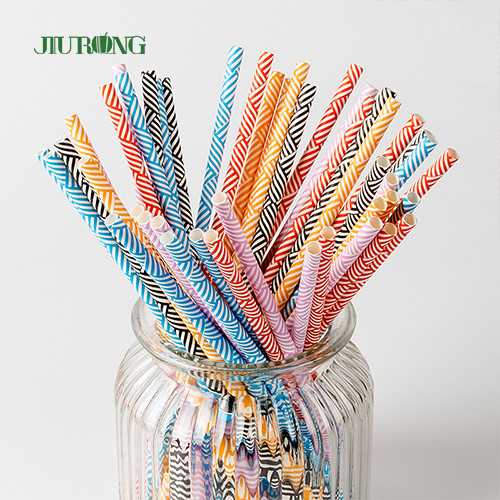 Papier biodégradable jetable coloré buvant Straw Striped Pattern Food Grade
